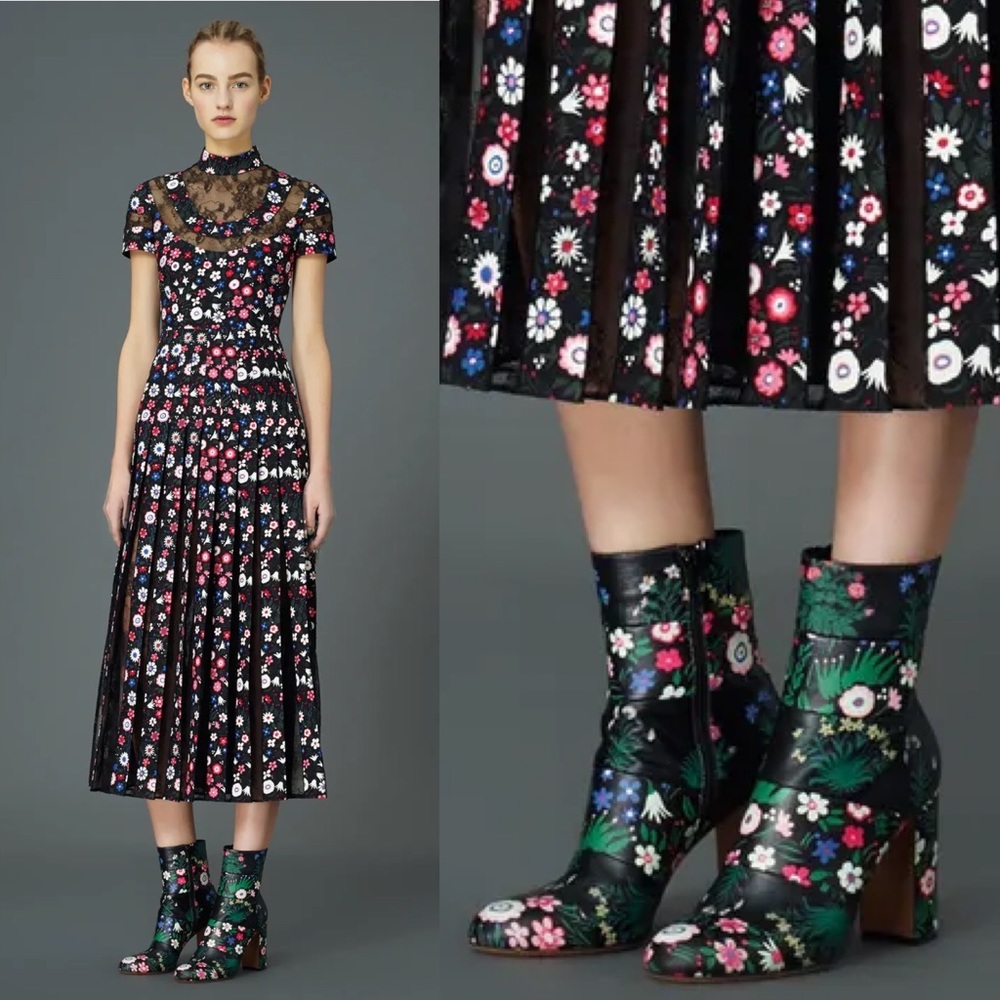 Valentino Camugarden paneled floral leather mid-calf boots size IT 37 US 7 - Picture 3 of 16